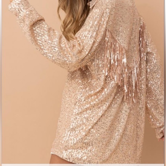 Blue B rose gold sequin fringe top size small worn once - Picture 8 of 8